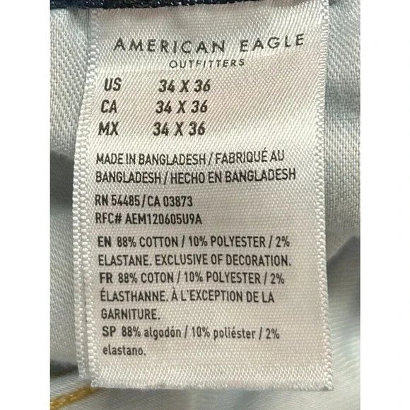 American Eagle Jeans Mens 34X36 Blue Actual 33X34 Flex Slim Straight Dark Wash - Picture 7 of 10